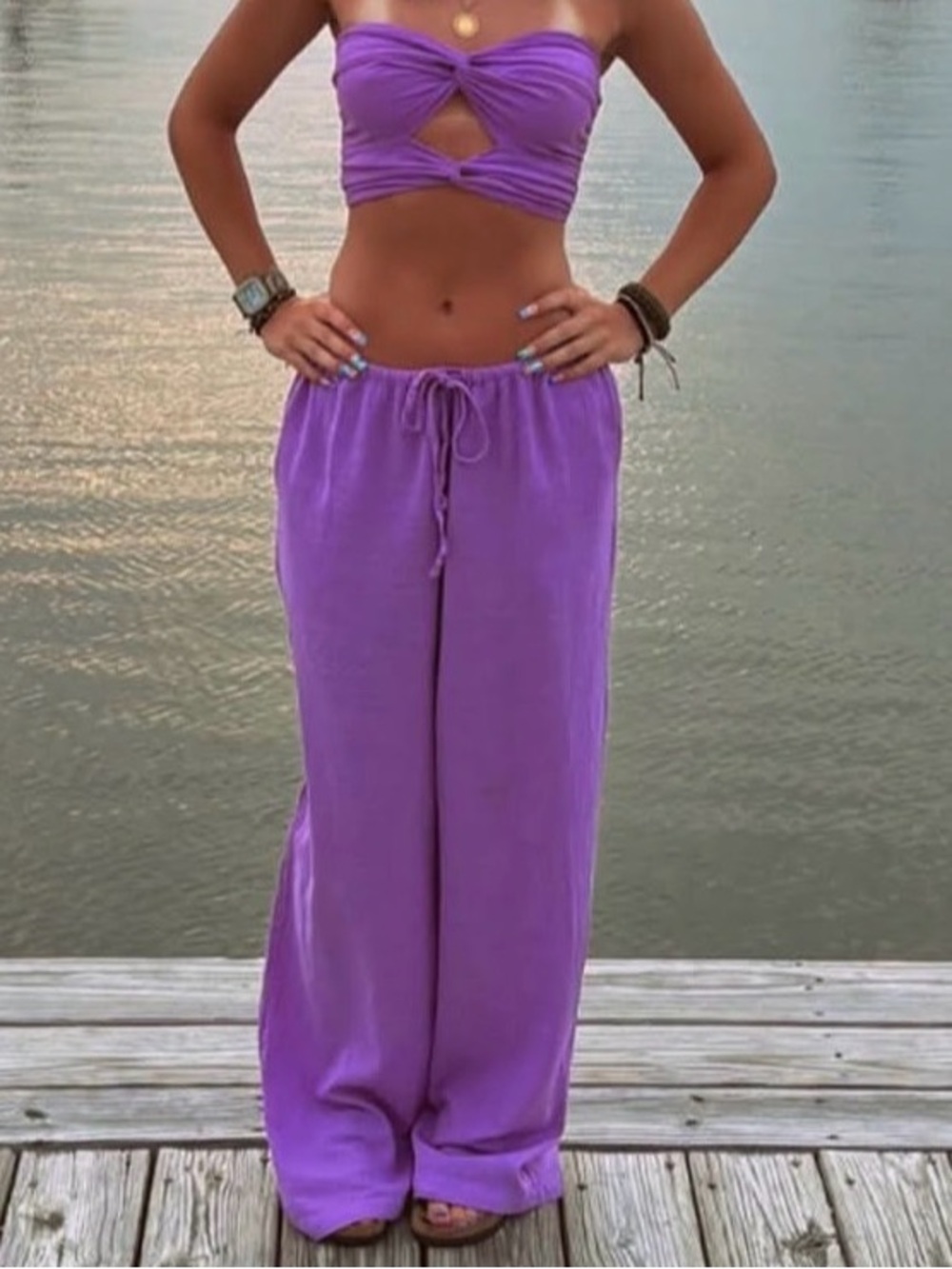 Blanco by Nature Pants and Top Set - Relaxed Lavender Pull-On Linen Pants